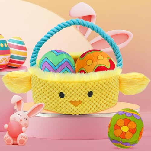 Easter Dog Toys, Easter Basket Hide and Seek Dog Toy, Squeaky Interactive Puzzle Dog Toys Built-in Crinkle Paper for Boredom and Stimulation, Easter Dog Gifts for Small and Medium Dogs - style: L-Basket