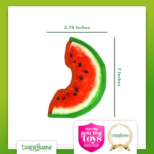 Doggijuana Mini Doggi Duo Refillable Juananip Toy Bundle | Watermelon Slice & Juananip | Funny Dog Toy Plush with Catnip and Refill | Interactive Chew for Play - style: Watermelon Slice & Juananip