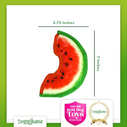 Doggijuana Mini Doggi Duo Refillable Juananip Toy Bundle | Watermelon Slice & Juananip | Funny Dog Toy Plush with Catnip and Refill | Interactive Chew for Play - style: Watermelon Slice & Juananip