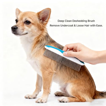 4 Pack Pet Grooming Kit - Deshedding Rake, Fine Tooth Comb, Grooming Gloves & Bath Brush for Dogs,Cats and Horses - Skin Friendly Deshedding Grooming Tool (Blue) - color: Grooming Rake Set