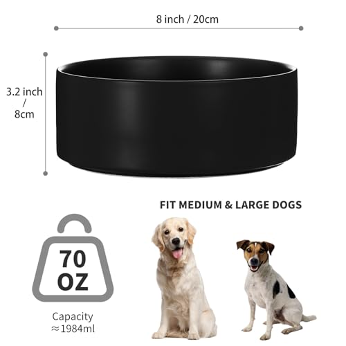 8'' Ceramic Dog Bowl - 70Oz, Heavy Duty, Non-Slip, Dishwasher Safe, Modern Style, Food Grade Stoneware Pet Bowl, Black - color: Bowl - Black, size: 8 inch