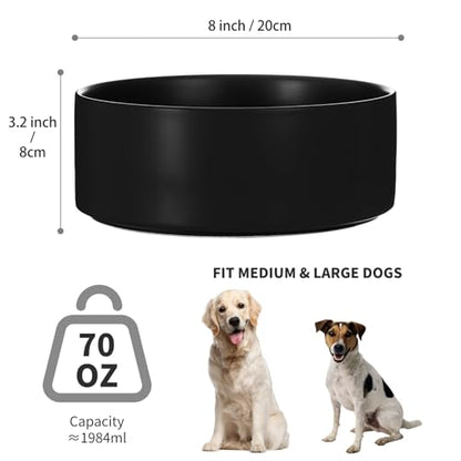 8'' Ceramic Dog Bowl - 70Oz, Heavy Duty, Non-Slip, Dishwasher Safe, Modern Style, Food Grade Stoneware Pet Bowl, Black - color: Bowl - Black, size: 8 inch