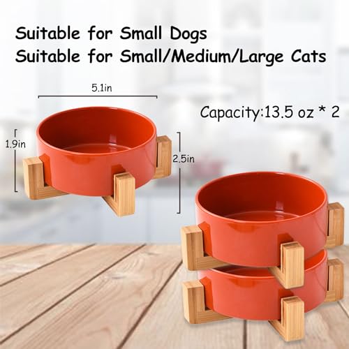 Petygooing Ceramic Dog Bowl Set with Stand, Small Cat Dog Food and Water Bowl, Anti-Slip Set of 2 Bowls - 13.5 OZ (5.1In / 1.7 Cups) Rust Red - color: Rust Red, size: Puppy/Small Size Dogs & Cat Bowls 400ML*2