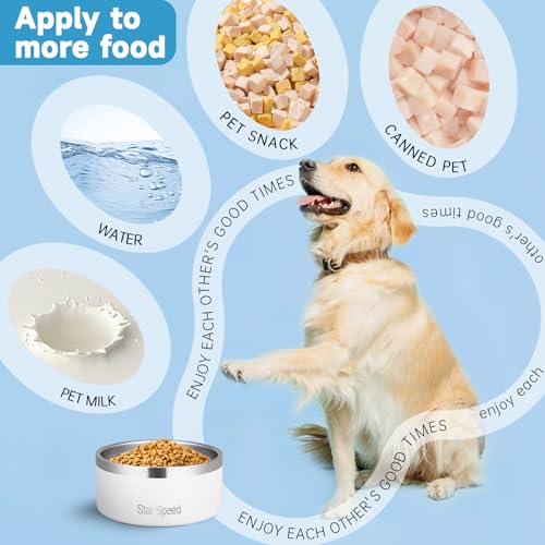 StarSpeed Stainless Steel Dog Bowl. Water Bowls for Large Dogs with Rubber Bottom, Drop Resistant and Durable, Keeps Cold, Holds 8 Cups of Water, Fits Different Size Dog Bowls. (64oz, White) - color: White, size: 64oz
