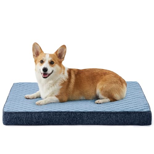 JOEJOY Orthopedic Medium Dog Bed, Washable Dog Crate Bed Medium Sized with Removable Cover, Egg Memory Foam Pet Beds, Blue, 29"x18" - color: Blue, size: M(29"x18")
