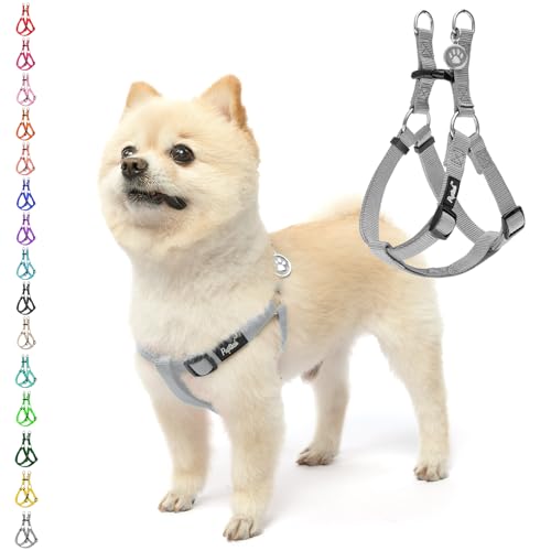 PUPTECK No Pull Dog Harness Soft Adjustable Basic Nylon Step in Puppy Vest Outdoor Walking with ID Tag, Grey, XS - color: Grey, size: X-Small