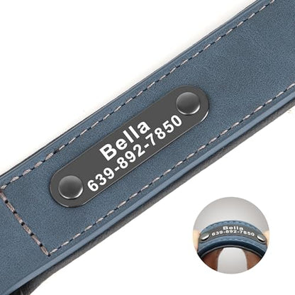 Didog Custom PU Leather Dog Collars with Personalized Engraving Nameplate,Personalized Padded Dog Collars Engraved for Medium Large Dogs,Blue,XL Size - color: Blue, size: XL: Fit 17-21"Neck