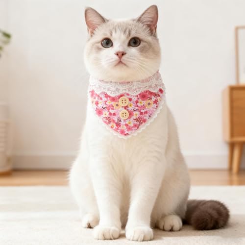 SCENEREAL Breakaway Cat Collar with Bandana Bell, Adjustable Pink Cat Collar for Girl Cats, Spring Summer Cute Kitten Collars - color: Pink Flower