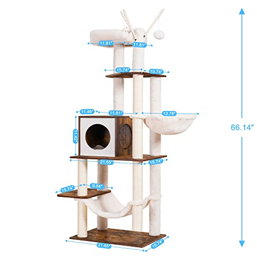 Hey-brother Wooden Cat Tree, 66.1“ Cat Furniture with Scratching Posts, Modern Cat Tower with hammocks, Toys, cat condo, Rustic Brown MPJ120SR - color: Rustic Brown