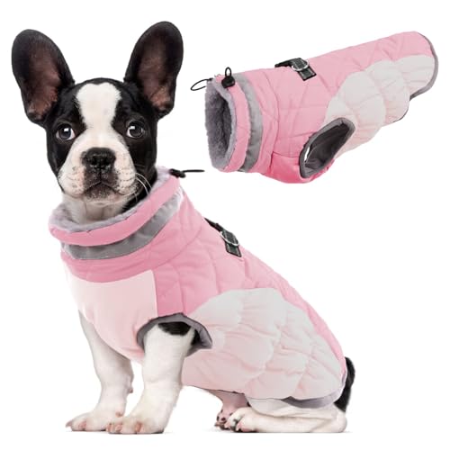 Lelepet Dog Coat Warm Dog Winter Coat Waterproof Dogs Jacket with Harness Built in Reflective Pet Fleece Vest Zip-Up Cold Weather Coats for Small Dogs Turtleneck & Windproof Coats Chihuahua Pink XS - color: Pink, size: X-Small