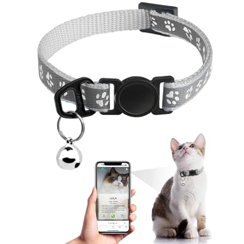 Cat Collar Breakaway with QR Code Name Tag, Reflective Kitten Collars with Bell, Cat ID Tag Personalized, Ultra-Durable, Adjustable, Quick Release, Fits Most Girl Boy Small Large Cats (Grey,8-13.3'') - color: Grey