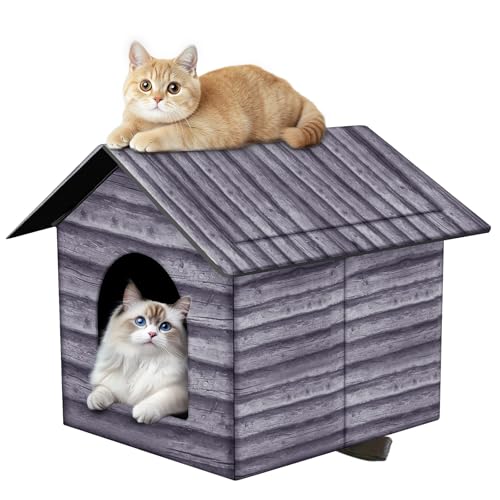 Outdoor Cat House Cat House for Outdoor and Indoor Use - Waterproof Shelter for Cats, Dogs, and Feral Animals (Grey Wood Color, Large) - color: Grey wood color, size: Large
