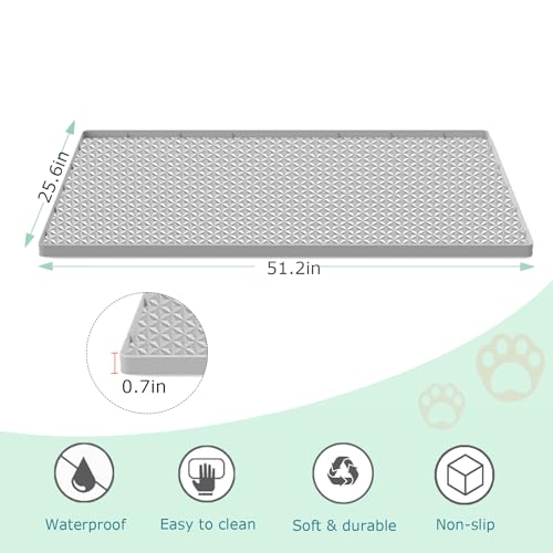 Cat Litter Mat for Litter Box, Silicone Large Cat Litter Trapping Mat - 51.2x25.6 in, Waterproof & Non-Slip, Durable & Easy Clean, Light Gray - color: Light Grey, size: 1 Count (Pack of 1)