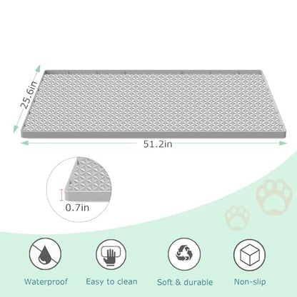 Cat Litter Mat for Litter Box, Silicone Large Cat Litter Trapping Mat - 51.2x25.6 in, Waterproof & Non-Slip, Durable & Easy Clean, Light Gray - color: Light Grey, size: 1 Count (Pack of 1)
