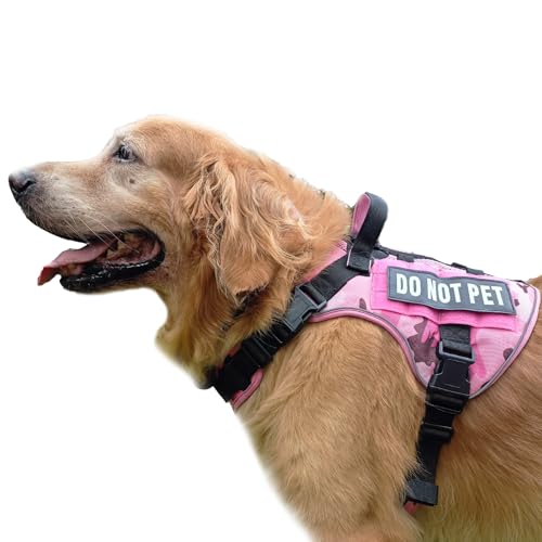 Tactical Dog Harness for Medium and Large Breeds, Air Dog Vest No Pull with Reflective Do Not Pet Patches, Breathable Dog Molle Vests for Training Walking Hunting Camo Pink - color: CAMO PINK, size: L