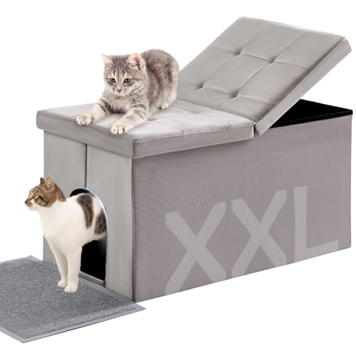 Cat Litter Box Enclosure Furniture Hidden Extra Large, Lift Design Lid Velvet Cat Washroom Bench Storage Cabinet | 35.4x19.7x19.7 in | Dog Proof|Urine Proof Inside|Quick Assembly| Easy Clean - color: Grey, size: XL 35.4'' x W19.7'' x H19.7''