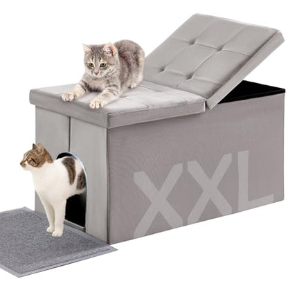 Cat Litter Box Enclosure Furniture Hidden Extra Large, Lift Design Lid Velvet Cat Washroom Bench Storage Cabinet | 35.4x19.7x19.7 in | Dog Proof|Urine Proof Inside|Quick Assembly| Easy Clean - color: Grey, size: XL 35.4'' x W19.7'' x H19.7''