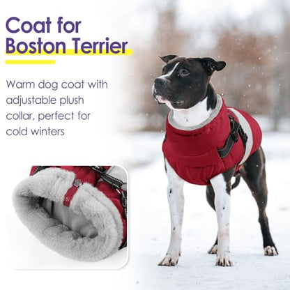 Small Dog Coat with Harness Built in, Warm Dog Jacket Winter with Zipper On Back, Waterproof Pet Snow Jacket Snowsuit Pet Sweater Clothes for Puppy, Burgundy XS - color: Burgundy, size: X-Small