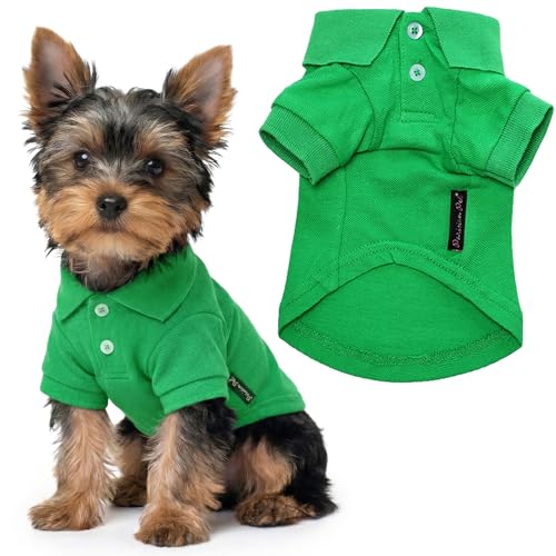 Parisian Pet Dog Polo Shirt – Classic Green Cotton Pet Apparel with Collar & Buttons - Soft Breathable Puppy T-Shirt - Cute Dog Clothes - Ideal Summer Clothes for Small Dogs - Shirts for Dogs Girl Boy - color: Green Polo, size: XS