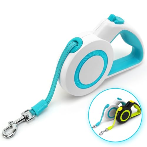 enrgticdg 16Ft Retractable Dog Leash,Night Reflection,Light Weight Leash for Small to Medium Dogs/Cats,Stainless SteelSpring,Strong Nylon Tape,One-Handed Brake(Blue-White) - color: Blue-White