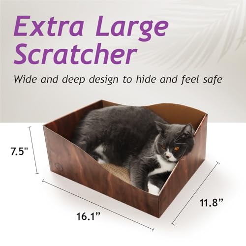 Necoichi Hideaway Cat Scratcher Box — Extra Large | Horizontal Scratch Pad + Lounger + Hideaway for Indoor Cats | 100% Recycled Cardboard, Chemical-Free - color: Dark Cherry