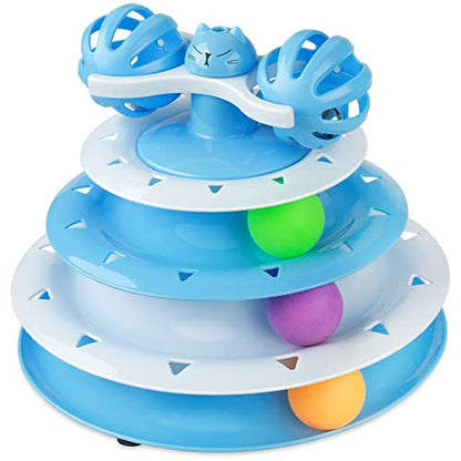 UPSKY Cat Toy Roller 4-Level Turntable Cat Toy Balls with Three Colorful Balls and Bell Ball X Turntable Interactive Kitten Fun Mental Physical Exercise Puzzle Toys - color: C-Gradient Blue