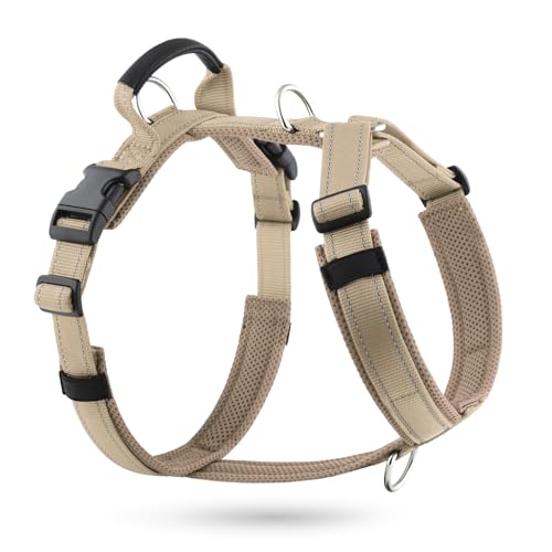 No Pull Dog Harness with Handle, Soft Mesh Padded Adjustable for Small Medium Large Dogs | Reflective Easy Walk Harness with Front Clip for Training, Running & Outdoor (Beige, XL) - color: Beige, size: XL