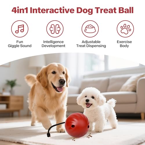 Pet Prime Dog Treat Ball Interactive Squeaky Rolling Treat Dispensing Toys Dog Food Puzzle Slow Feeder Ball Mental Stimulation Enrichment Toys for Small,Medium,Large Breeds