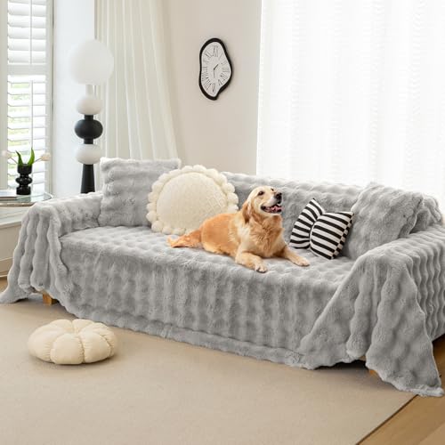 Foreate Fuzzy Plush Sofa Covers, Faux Fur Couch Cover for 3 Cushion Couch Sofa, Sectional Couch Cover, Warm L Shaped Sofa Slipcovers for Dogs, Cats (Light Grey, 71" x 134") - color: Light Grey, size: X Large: 71"x134 "