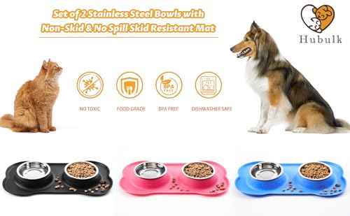 Pet Dog Bowls 2 Stainless Steel Dog Bowl with No Spill Non-Skid Silicone Mat + Pet Food Scoop Water and Food Feeder Bowls for Feeding Small Medium Large Dogs Cats Puppies (Pink, Small) - color: pink, size: Small
