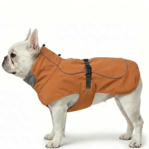 Softshell Dog Winter Vest, Fleece Lined Water-Repellent Jacket with Fur-Safe Buckle (No Hook & Loop) for Hiking, Adjustable Reflective Winter Coat for Active Dogs (Aurantium, X-Small) - color: Aurantium, size: X-Small