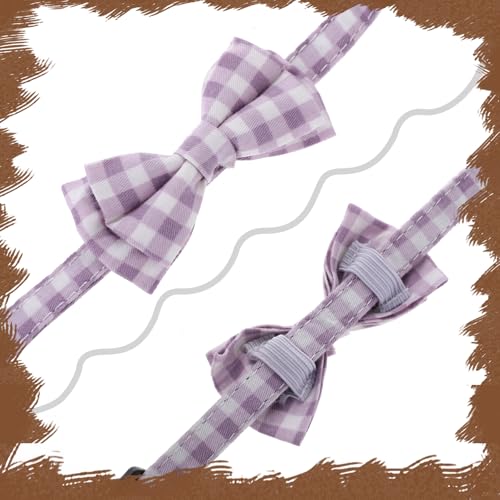 2 Pcs Kitten Collar with Bell Cute Cat Collar for Girl Cats Breakaway Bowtie Cat Collars Adjustable Small Puppy Safety Collar Solid Color Plaid Pet Collar (Purple) - color: purple
