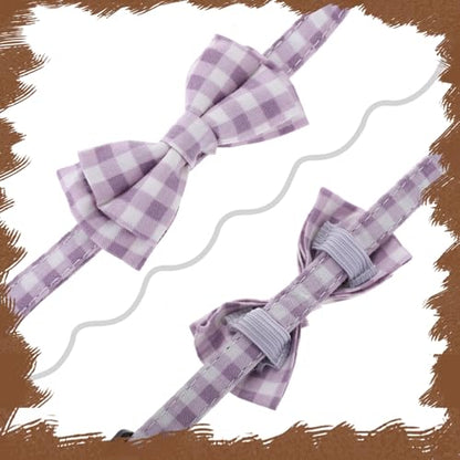 2 Pcs Kitten Collar with Bell Cute Cat Collar for Girl Cats Breakaway Bowtie Cat Collars Adjustable Small Puppy Safety Collar Solid Color Plaid Pet Collar (Purple) - color: purple