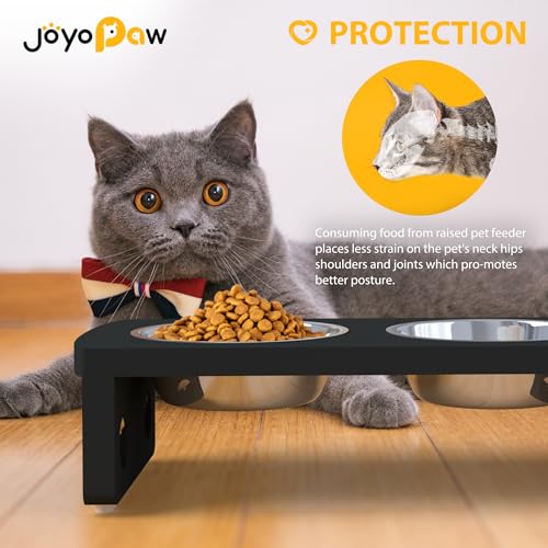 Elevated Dog Bowls, Bamboo Raised Dog Bowl for Small Dogs & Cats, with 2 Stainless Steel Bowls (4'' Tall-20oz Bowl, Black) - color: Black, size: Small: 4'' Tall-20oz Bowl