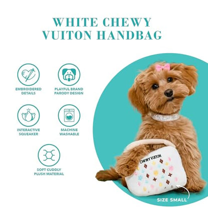 Haute Diggity Dog Chewy Vuiton Handbag Plush Squeaky Dog Toy, Soft Durable Designer-Inspired Stuffed Puppy Chew Toys for Small, Medium & Large Dogs, Machine-Washable (White) XL - color: White Purse, size: X-Large