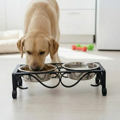 Loving Pets Elevated Dog Bowls – Raised Stainless Steel Dog Bowls with Steel Stand – Non-Skid, No Spill Feeder for Small, Medium & Large Dogs – Easy to Clean, Durable Raised Dog Feeding Station - color: Matte Black, size: 2 Quarts