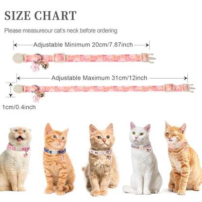Unique style paws 2 Pack Spring Summer Kitten Collar Breakaway with Bell&Pendant, Adjustable Safety Rose Daisy Flower Cat Cotton Collar for Girl Boy Cat and Small Pet - color: Spring Rose Daisy