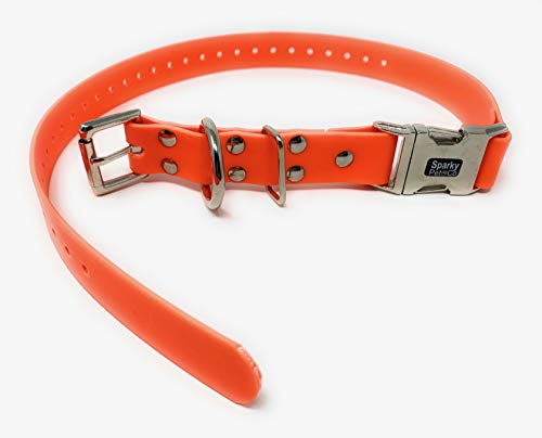 Sparky Pet Co Apollo E-Collar Replacement Strap, 1" x 30" Waterproof Biothane with Double Buckle & Quick Snap Clasp, Fits Garmin, Dogtra, SportDOG & Educator (Neon Orange) - color: Neon Orange, size: 1" Wide