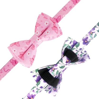 2 Pack Cotton Cat Collar with Bow Tie and Bell for Girl Boy Cats,Cute Pink Flamingo and Blue Whale Pattern Spring Summer Breakaway Cat Collar for Male Female Cats (Butterfly&Violet) - color: Butterfly&Violet