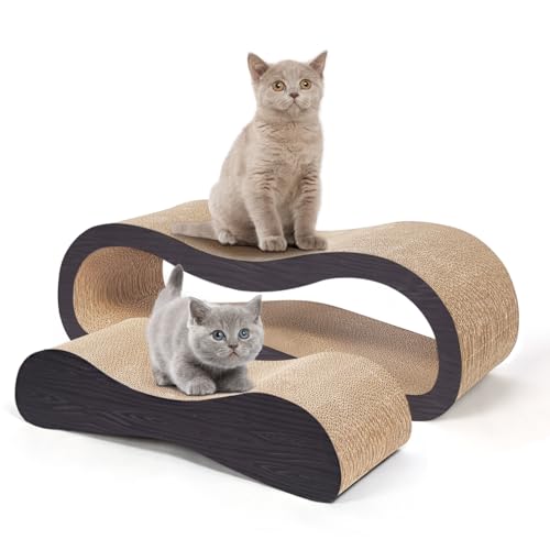 Simple Delxue 2 in 1 Large Cardboard Cat Scratcher Lounger，Cat Scratching Board for Indoor Cats,100% Recyclable&Reversible Horizontal Scratching Pads Prevents Furniture Damage,Brown - color: 2 IN 1 Large Brown Wood