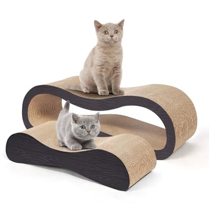 Simple Delxue 2 in 1 Large Cardboard Cat Scratcher Lounger，Cat Scratching Board for Indoor Cats,100% Recyclable&Reversible Horizontal Scratching Pads Prevents Furniture Damage,Brown - color: 2 IN 1 Large Brown Wood