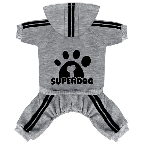 Dog Hoodie 4 Legs Jumpsuit for Small Dogs Puppy Clothes Dog Pullover Sweatshirt Cotton Doggie Winter Coat Cat Apparel (Small, Grey) - color: Grey, size: Small