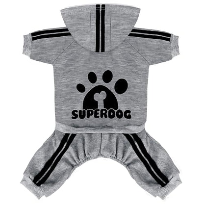 Dog Hoodie 4 Legs Jumpsuit for Small Dogs Puppy Clothes Dog Pullover Sweatshirt Cotton Doggie Winter Coat Cat Apparel (Medium, Grey) - color: Grey, size: Medium