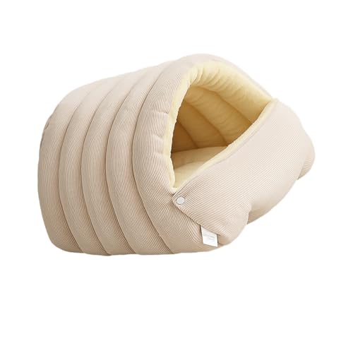 Rulbelok Enclosed Washable Cats Shelter Soft Cotton Filling Velvets Cover Stress Reducing Bed Nonslip Base Home Decors Piece Nonslip Base Cats House - color: Light beige, size: Medium size