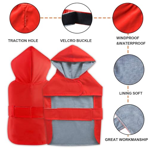 Dog Raincoat Small Dog Rain Jacket Poncho Waterproof Pet Rain Suit Double-Layered Breathable Lining Hooded Leash Hole Adjustable Puppy Small Medium Dogs,Red,S,Back Length 6.5-8.5 inches - color: Red, size: S:Back Length 6.5-8.5"