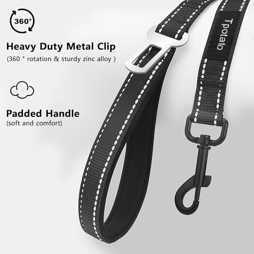 6 Foot Black Dog Leashes for Large Medium and Small Breed Dogs That Pull,Reflective Nylon Heavy Duty Dog Leash with 2 Comfortable Padded Traffic Handles and Car Seat Belt for Walking and Training - color: Black