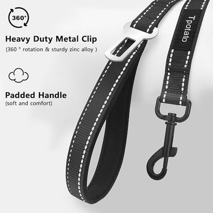 6 Foot Black Dog Leashes for Large Medium and Small Breed Dogs That Pull,Reflective Nylon Heavy Duty Dog Leash with 2 Comfortable Padded Traffic Handles and Car Seat Belt for Walking and Training - color: Black