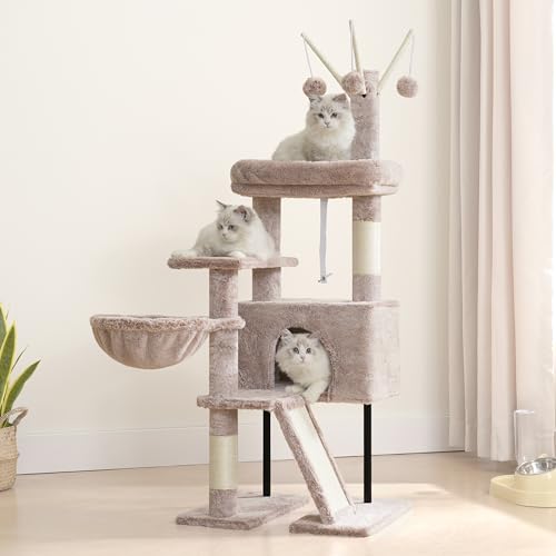 Gitelsnour Cat Tree for Indoor Cats, Cat Tower with Scratching Post for Small Cats and Kittens, Cat House with Removable Top Platform and Fluffy Balls, Hanging Cat Basket, Mushroom GCT006SMU - color: Muchroom