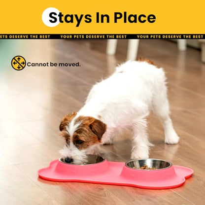 Conlun Stainless Steel Dog Bowls with Non-Slip Silicone Mat, Spill Proof Food & Water Bowls Set, Easy Clean Puppy Food Dish, Dishwasher Safe, Suitable for Dogs Cats Pet Under 20lbs, Small, Pink - color: Pink, size: Small-13 oz