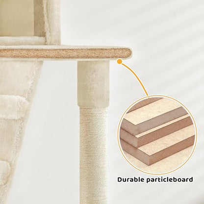 Yaheetech Cat Tree, 54in Tall Cat Tower for Indoor Cats with Extended Platform & Basket, Spacious Cat Condo, Funny Hammock, Scratching Posts and Ladder, Beige - color: Beige